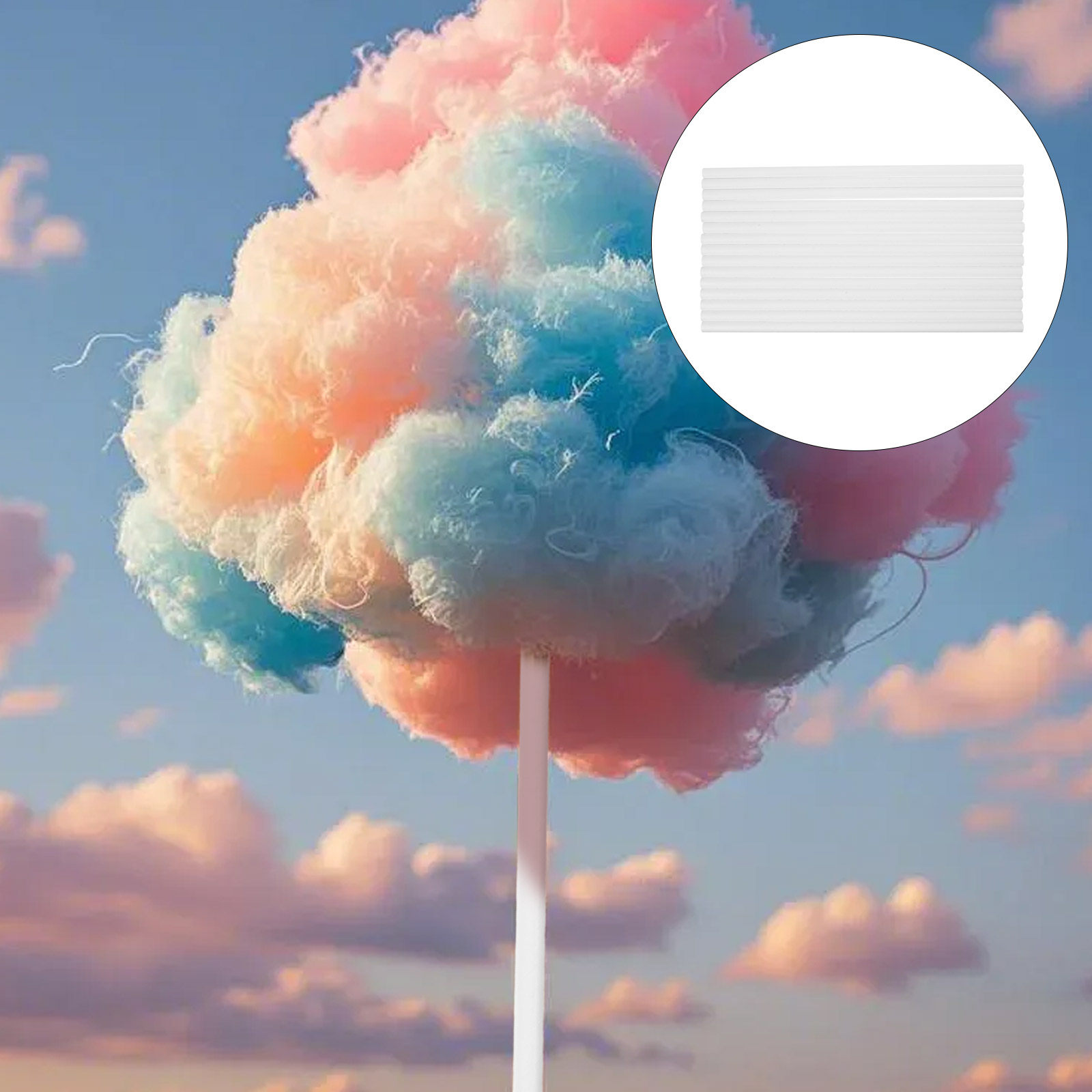 Cotton Candy Cones Paper Sticks - 50 قطعة من أعواد ورقية لحلوى