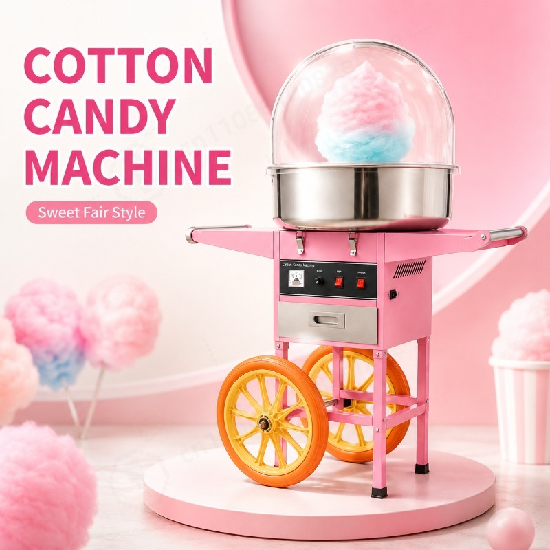 Commercial Cotton Candy Machine Cart - عربة متنقلة لبيع غزل البنات مزودة