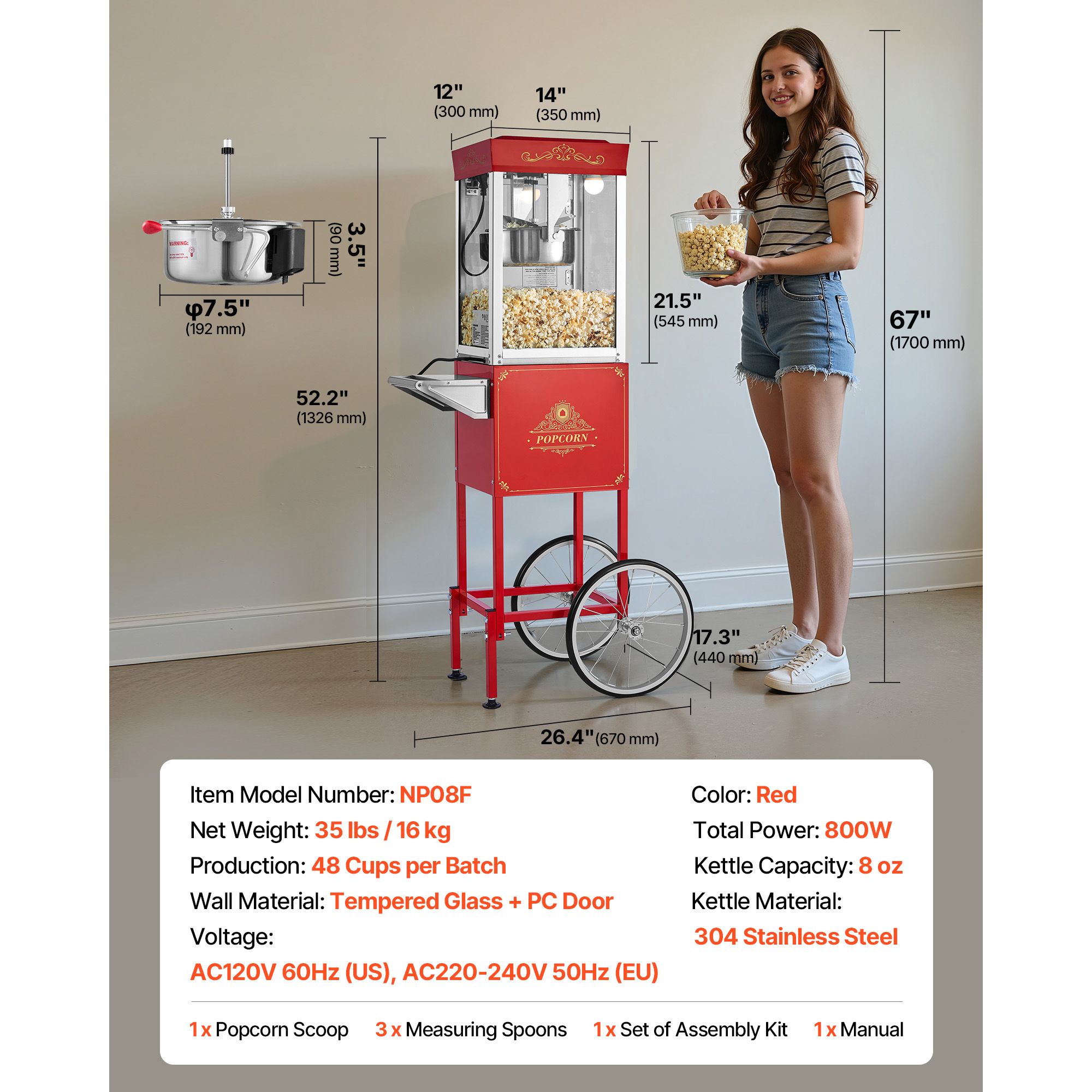آلة صنع الفشار مع عربة، وعاء م - مراجعة Commercial Popcorn Maker 8Oz وسعره